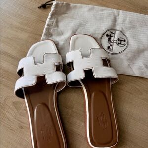 White Leather Slide Sandals